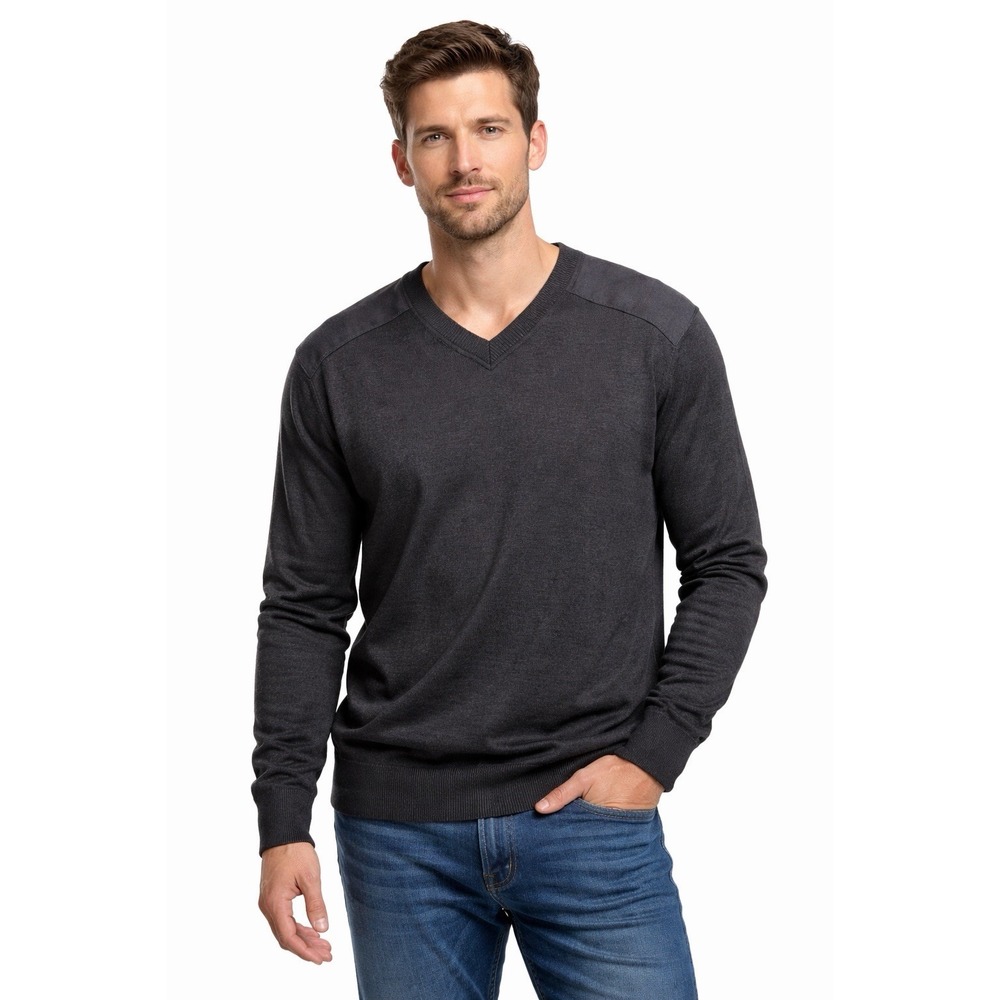 Fourmy by Cintas Men's Charcoal V Neck Sweater Medium Knit  Shoulder Epaulets XL